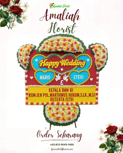 Karangan Papan Bunga Pernikahan di Poka